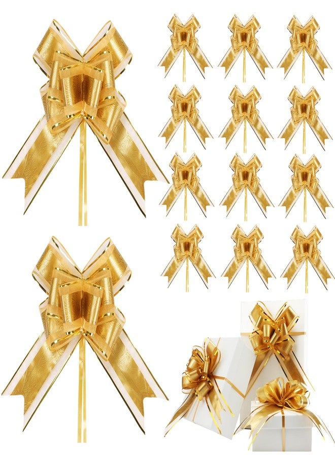 HEYTIMI 50 Pcs Large Pull Bows for Gift Wrapping, 7 Inch Rose Pattern Ribbon Bows for Presents Package Gift Baskets or Flower Decorations, Christmas, Wedding, Valentine's Day Anniversary Party Decor (Gold) - Image 1